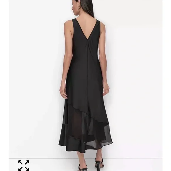DKNY black satin midi slip dress sleeveless size 8 NEW - Picture 4 of 11